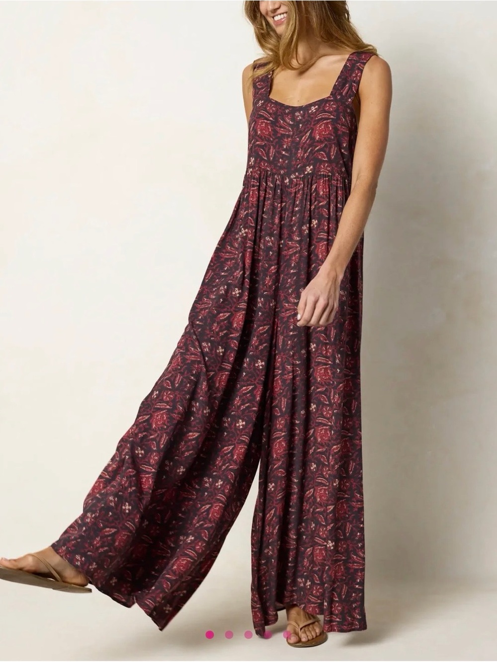 Natural Life Tricia Jumpsuit Brown Rust Floral Wide Leg Boho Autumn Small NWT
